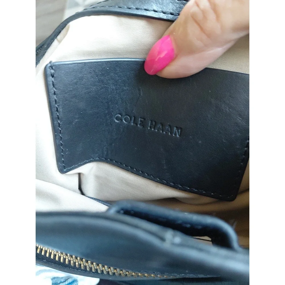 Cole Haan Black Leather Top Handle Satchel Shoulder Bag Large